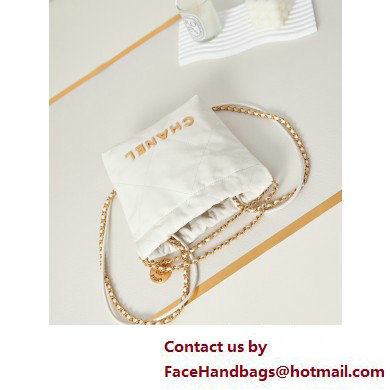 Chanel Shiny Calfskin  &  Gold-Tone Metal CHANEL 22 Mini Handbag AS3980 White